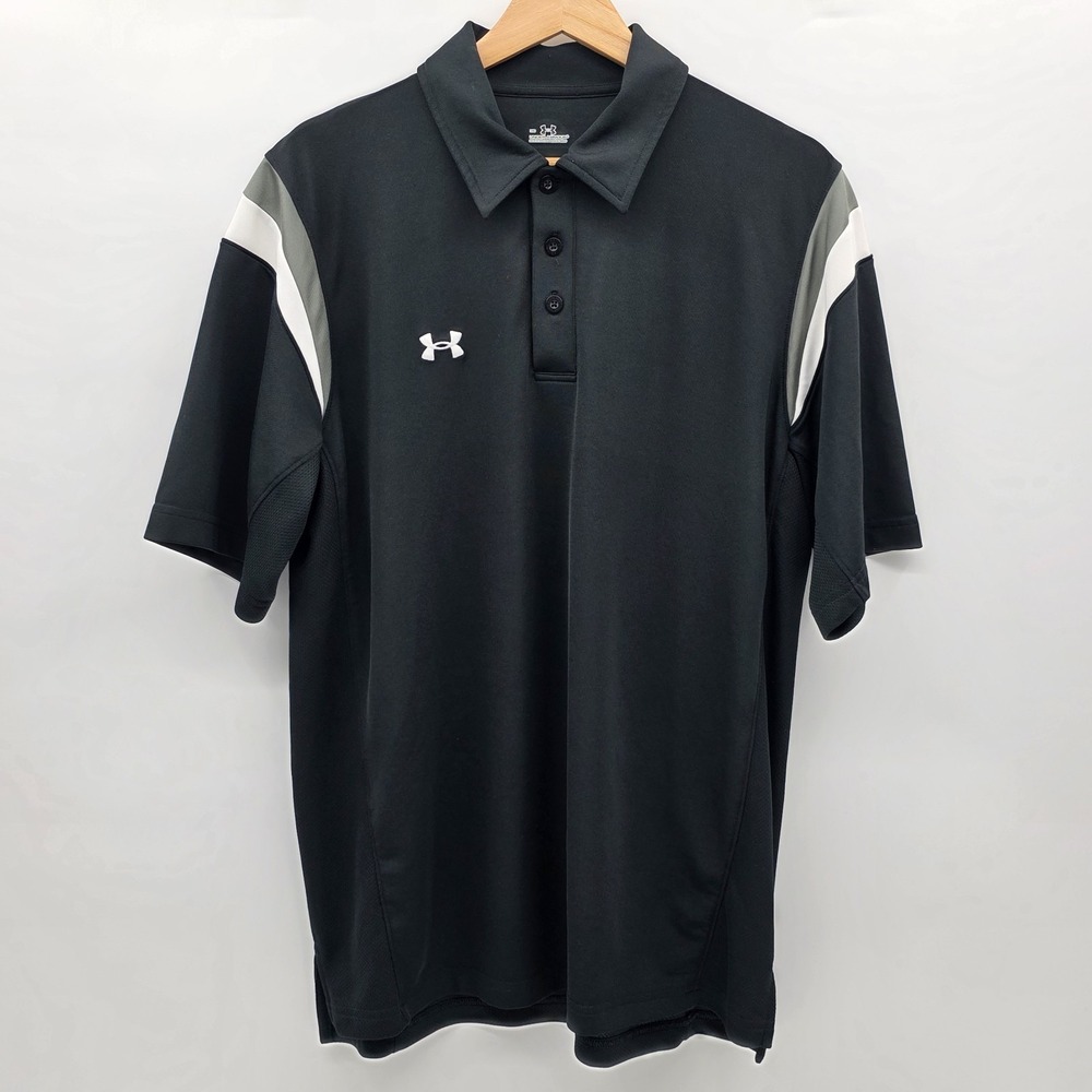 Under Armour Polo‎ Shirt Mens Medium Black HeatGear Loose Fit Golf Athletic Peru